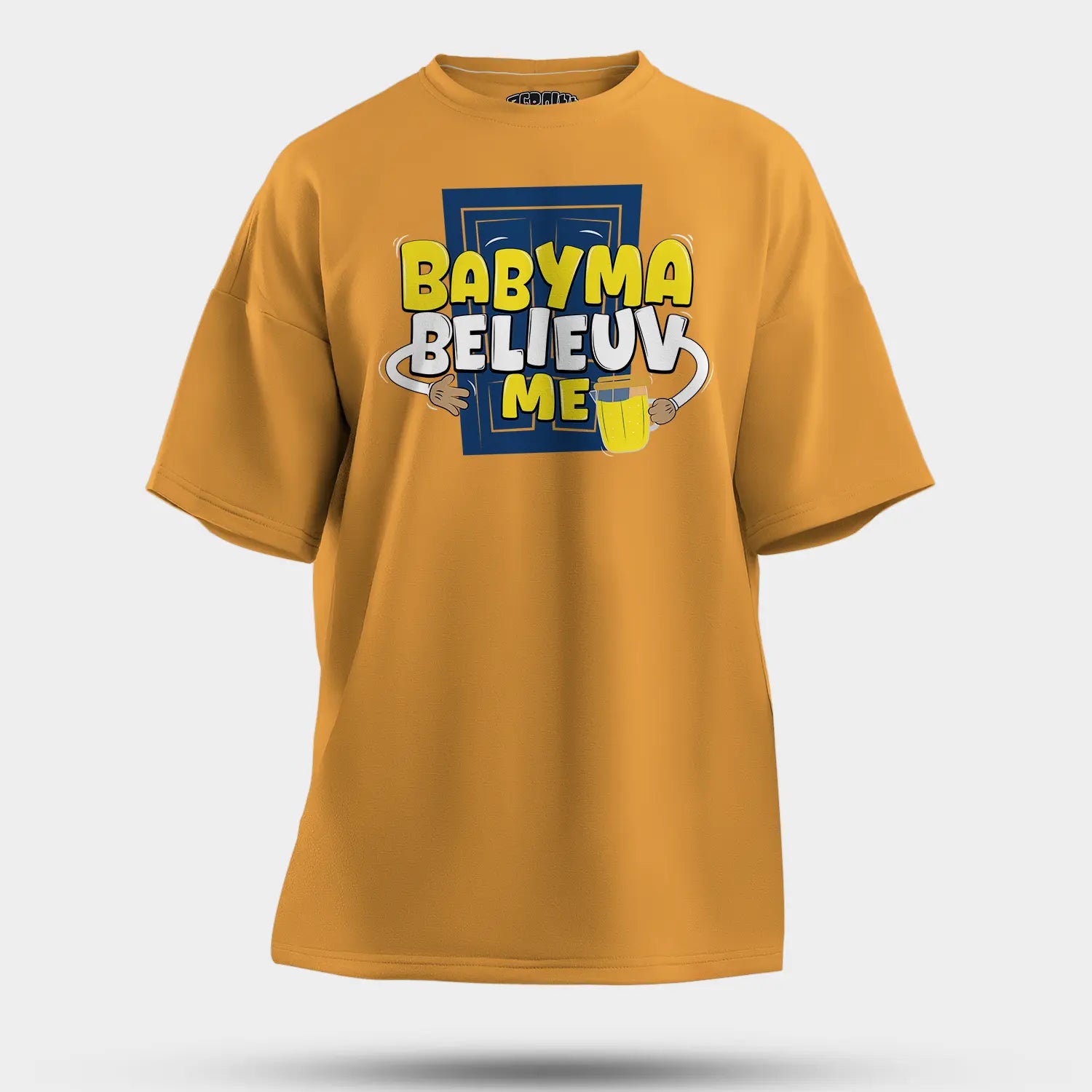 Babyma Belieuv Me Men/Unisex Oversized T-Shirt in Golden Yellow Color
