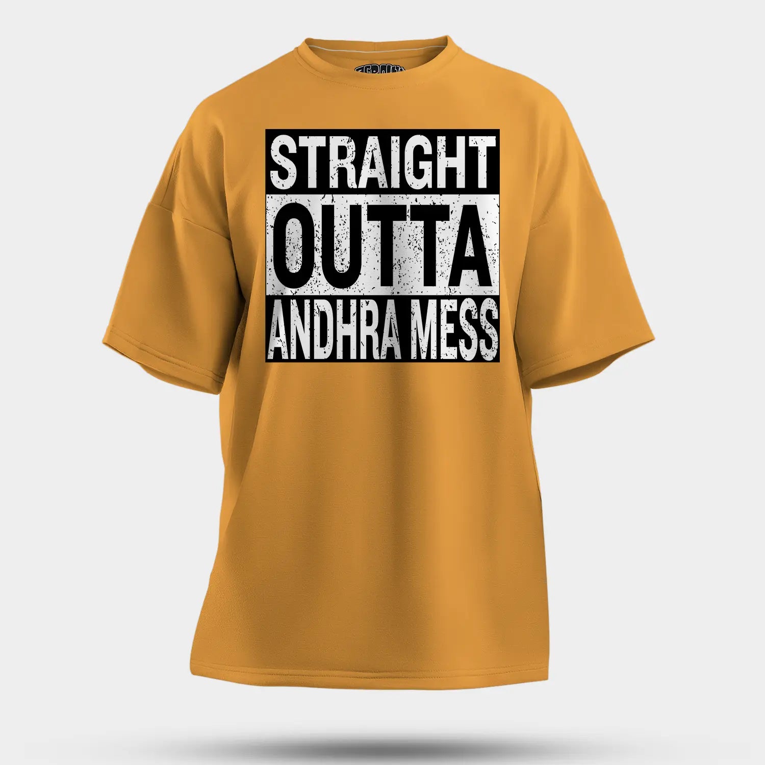 Straight Outta Andhra Mess Men/Unisex Oversized T-Shirt in Golden Yellow Color