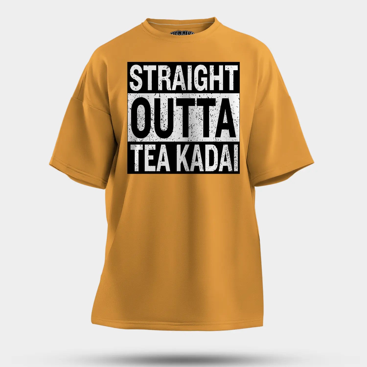 Straight Outta Tea Kadai Men/Unisex Oversized T-Shirt in Golden Yellow Color