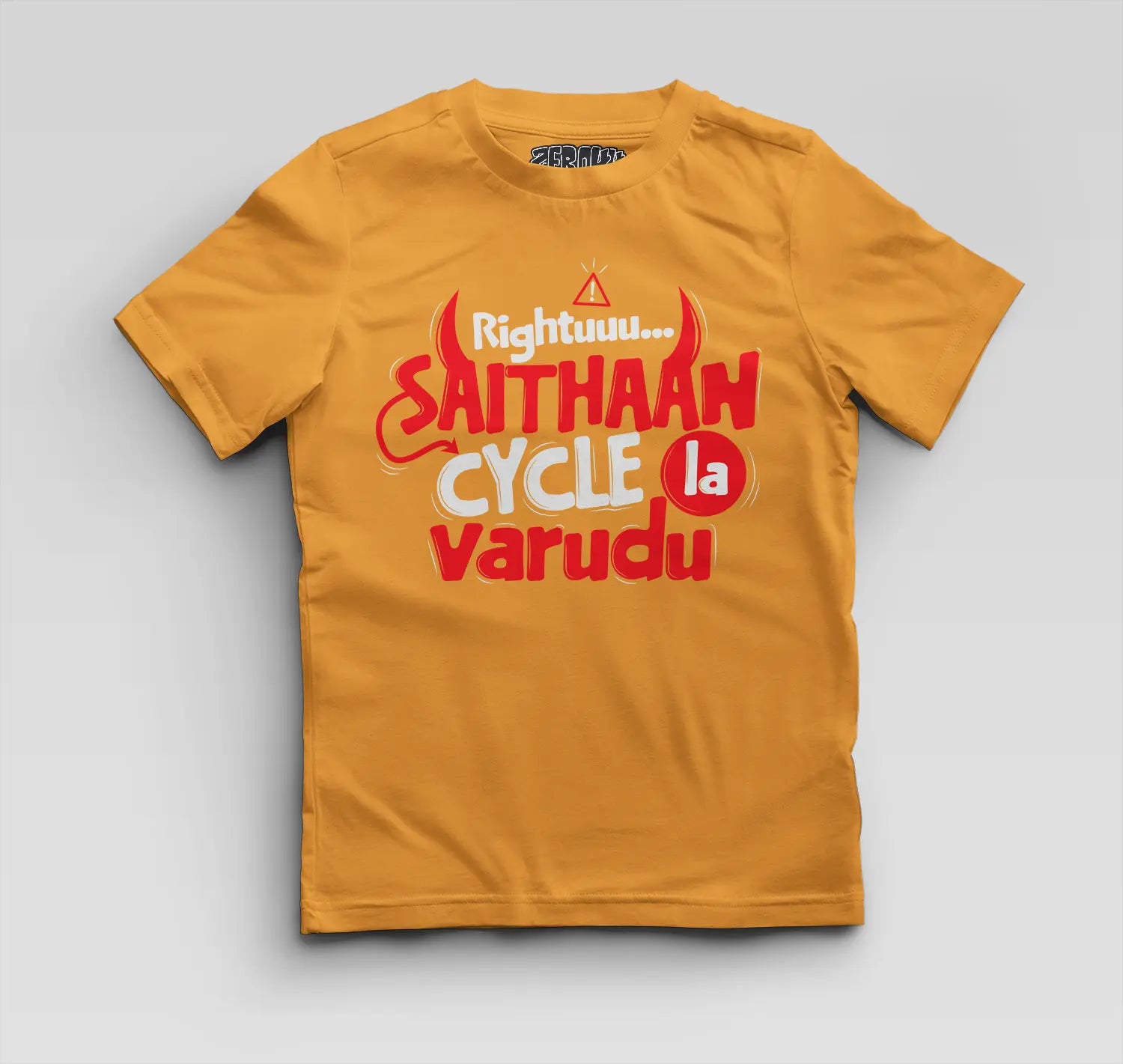 Rightuuu.. Saithaan Cycle La Varudhu Boys Round Neck T-Shirt in Golden Yellow Color
