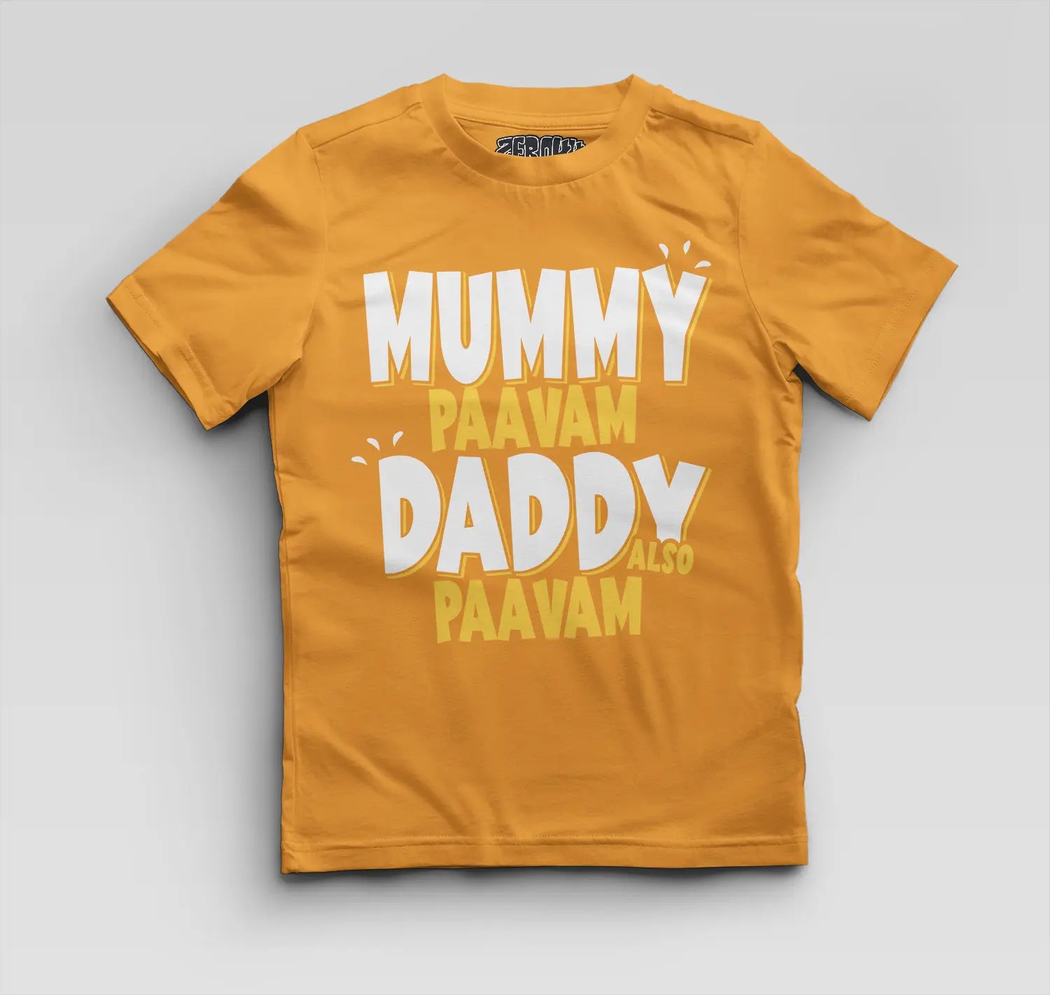 Mummy Paavam, Daddy Also Paavam Boys Round Neck T-Shirt in Golden Yellow Color