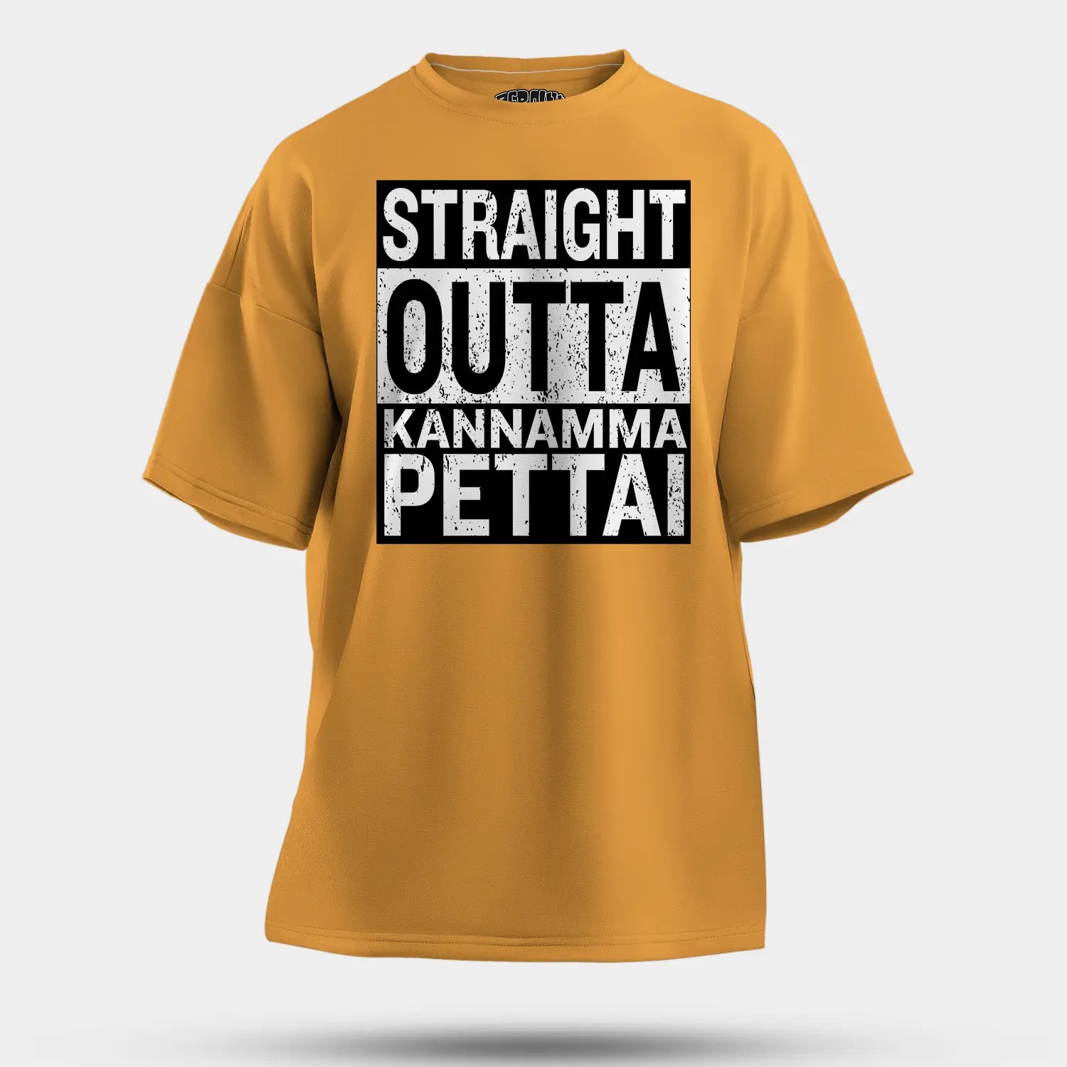 Straight Outta Kannamma Pettai Men/Unisex Oversized T-Shirt in Golden Yellow Color