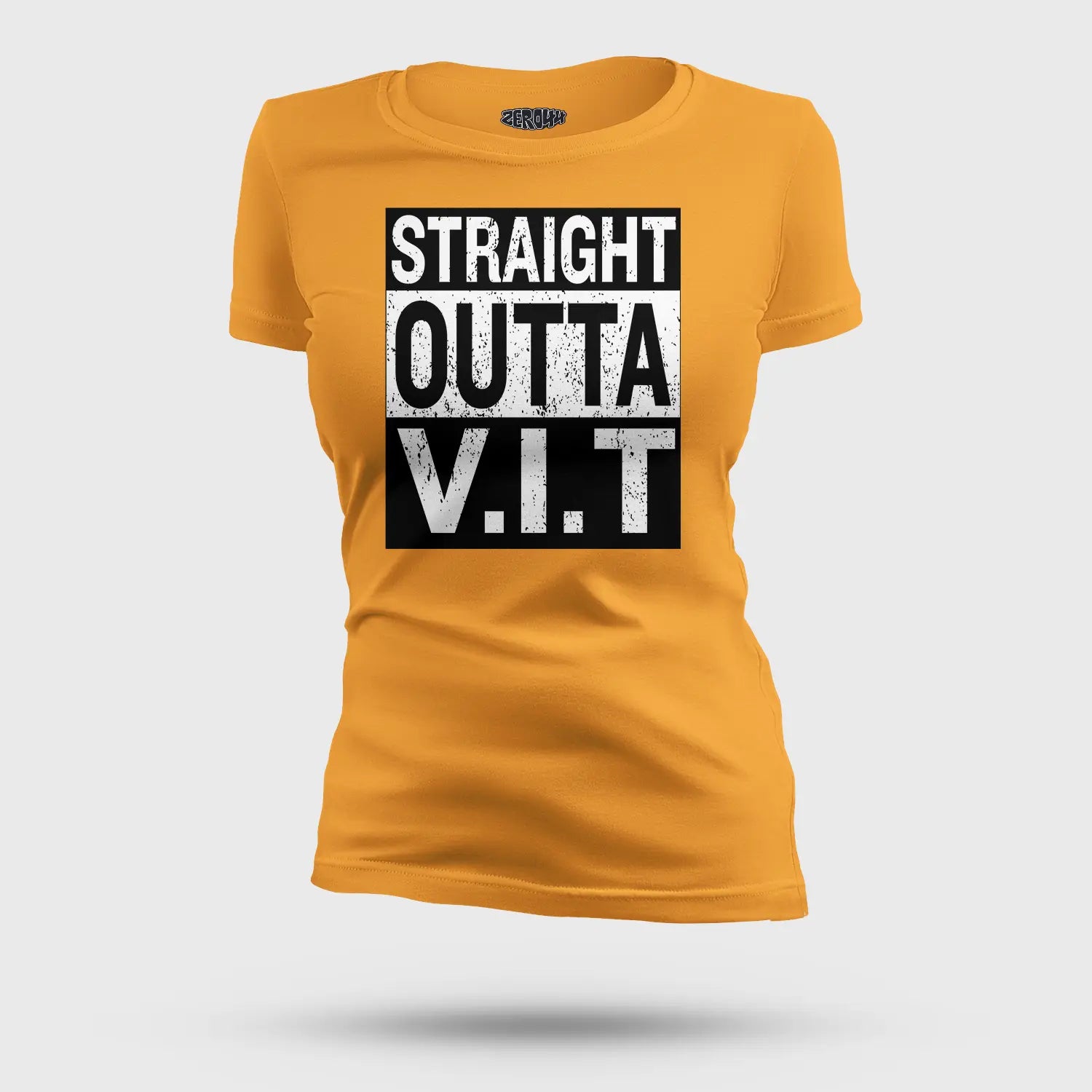 Straight Outta Vit Women's T-Shirt in Golden Yellow Color
