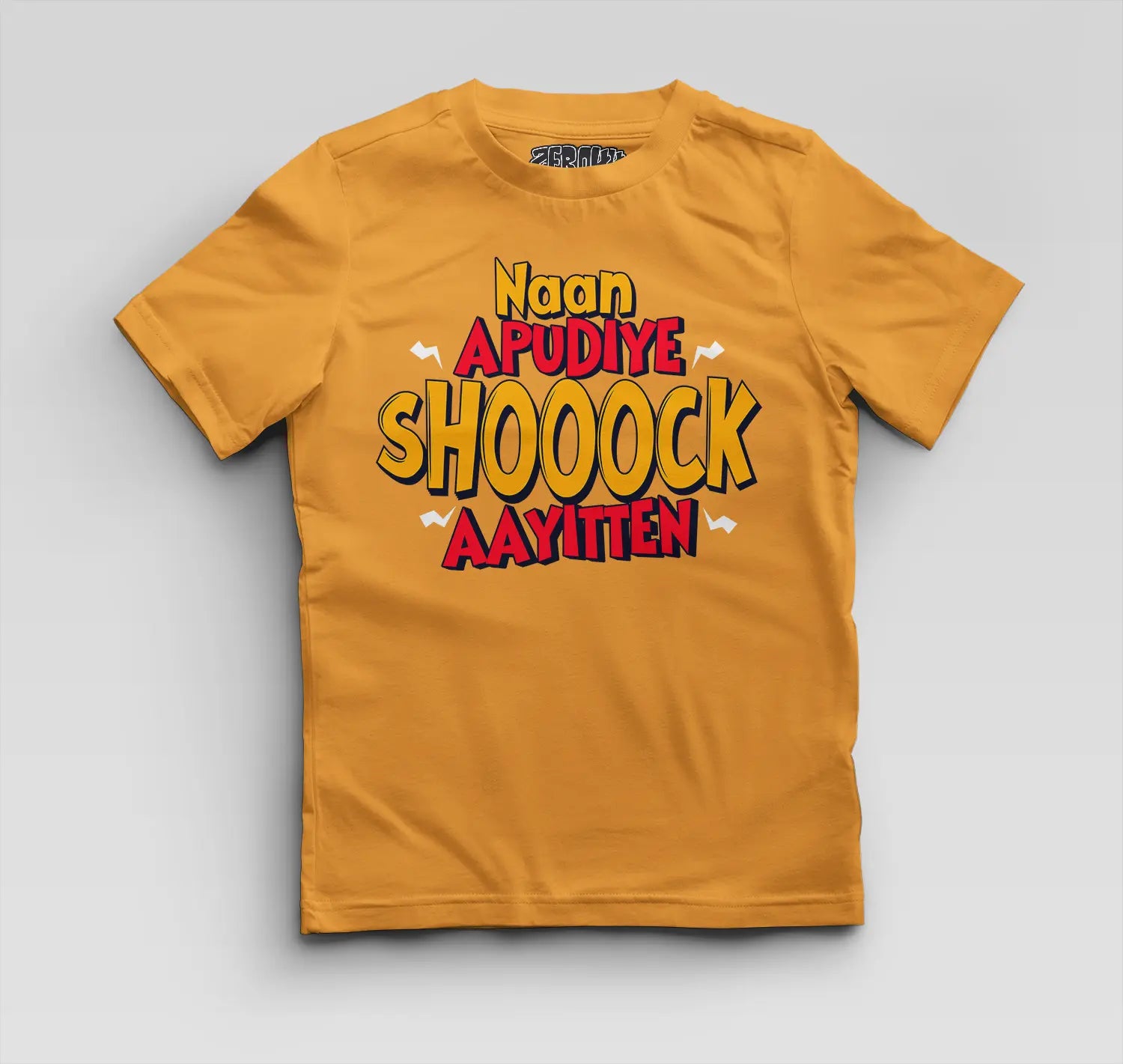 Naan Apudiye Shoooock Aayitten Boys Round Neck T-Shirt in Golden Yellow Color