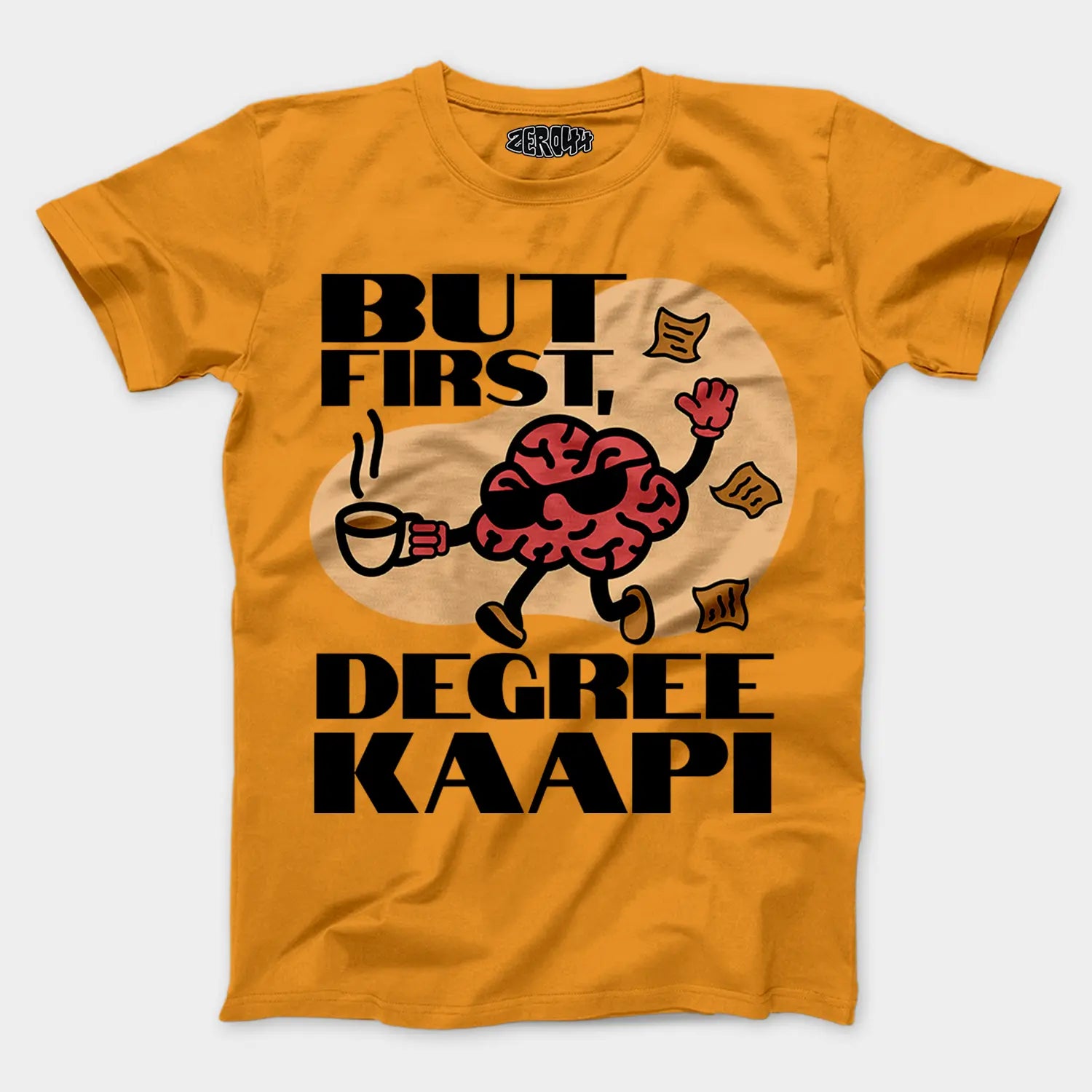 But First Degree Kaapi Men/Unisex T-Shirt in Golden Yellow Color