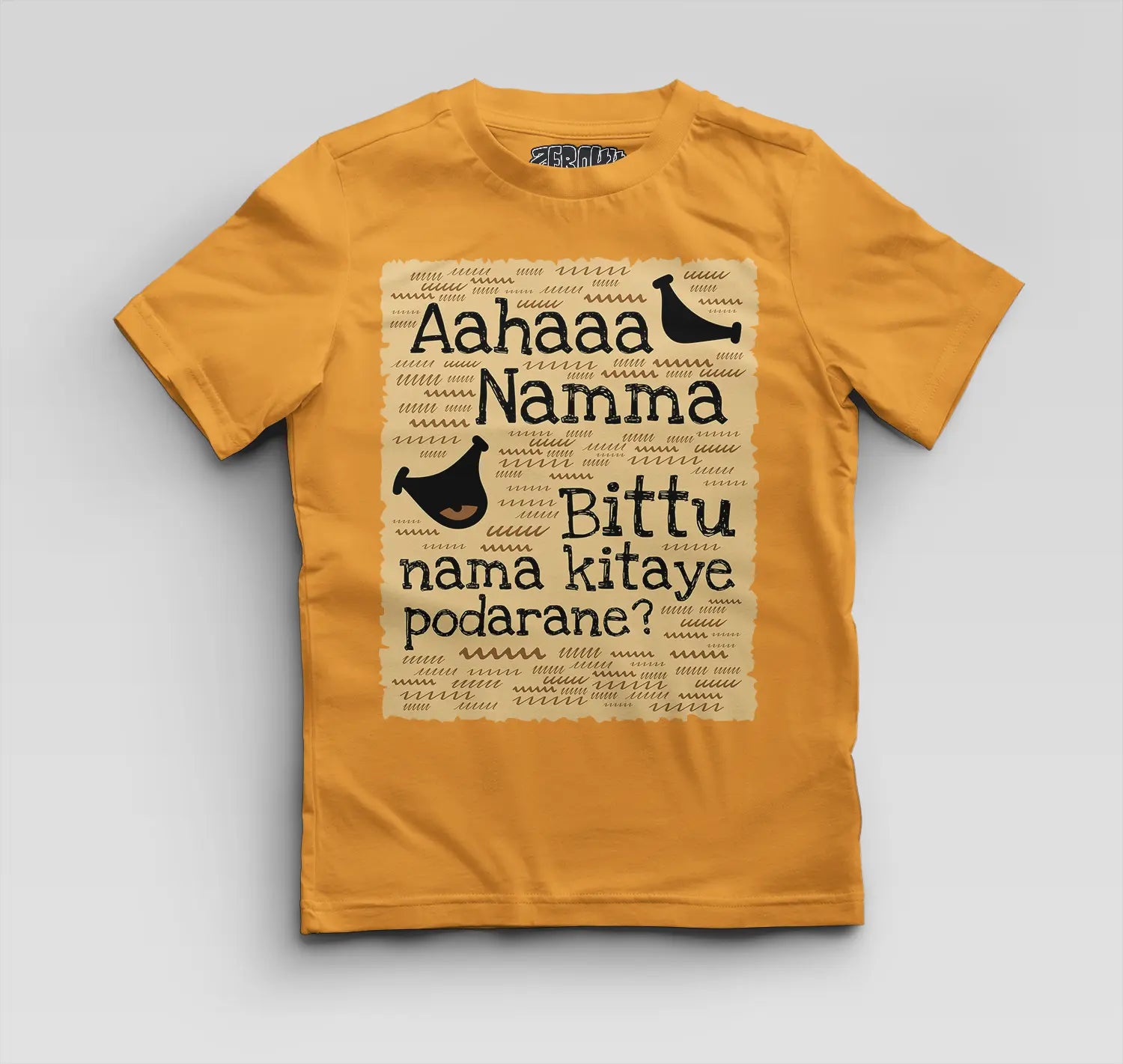 Aahaaa Namma Bittu Nama Kitaye Podarane Boys Round Neck T-Shirt in Golden Yellow Color