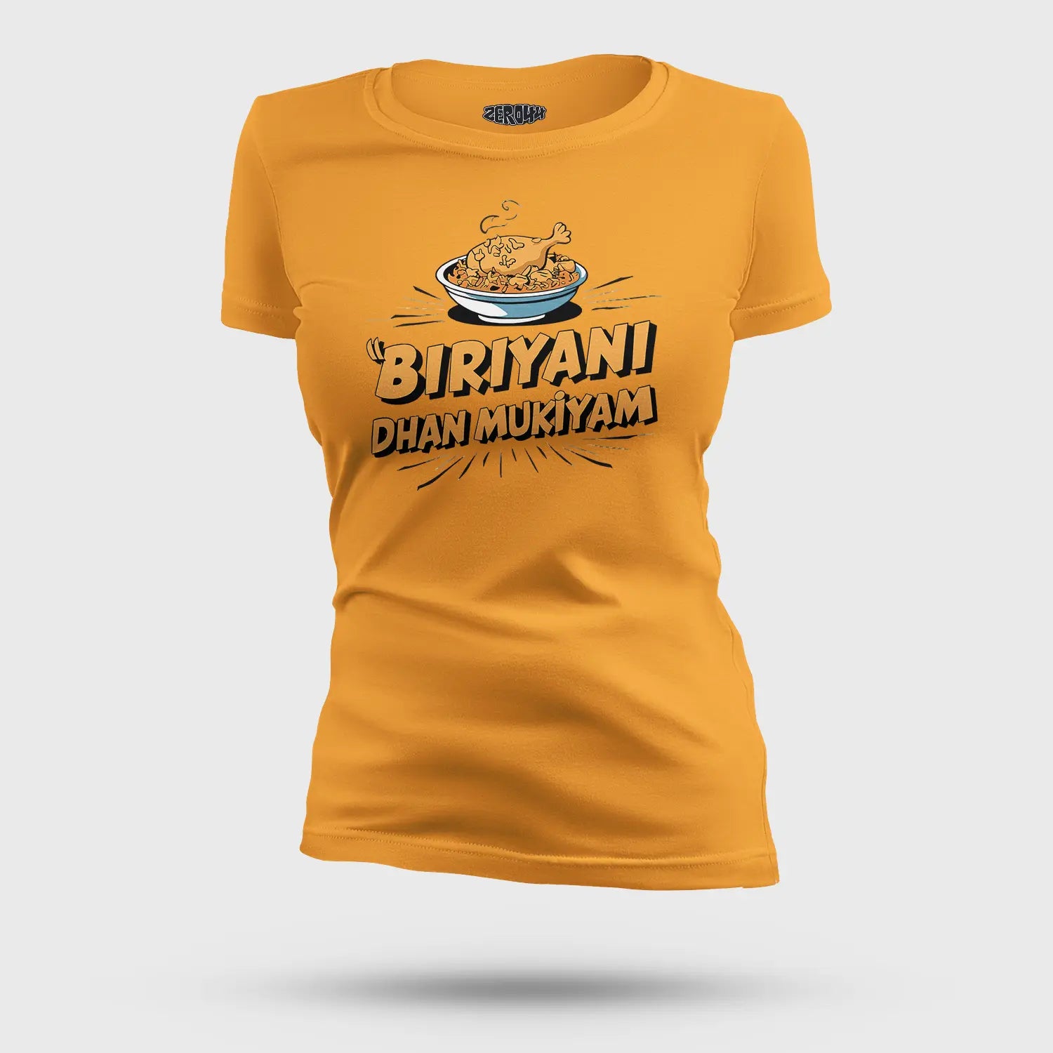 Biriyani Dhan Mukiyam Women's T-Shirt in Golden Yellow Color