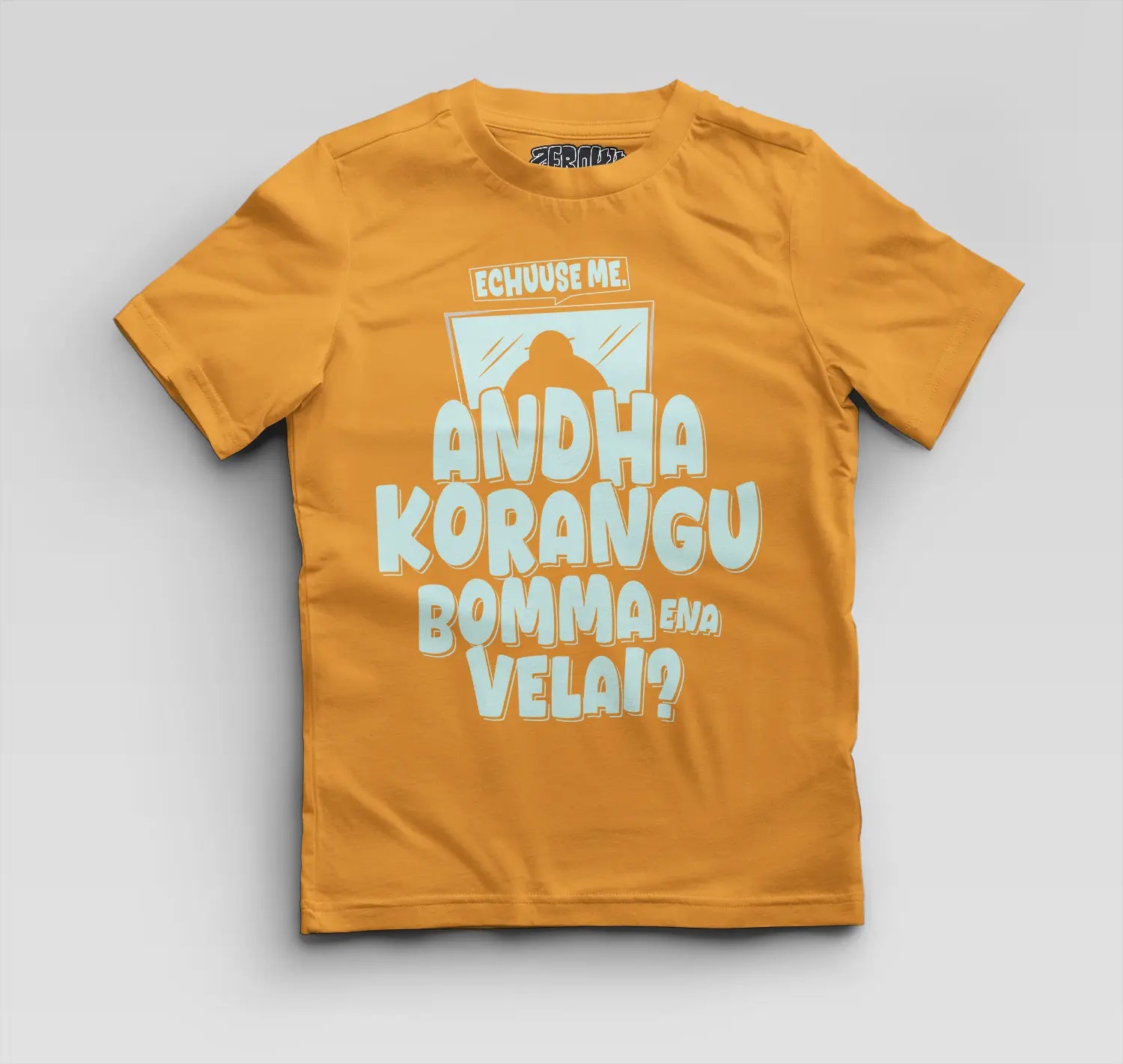Echuuse Me Andha Korangu Bomma Ena Velai Boys Round Neck T-Shirt in Golden Yellow Color