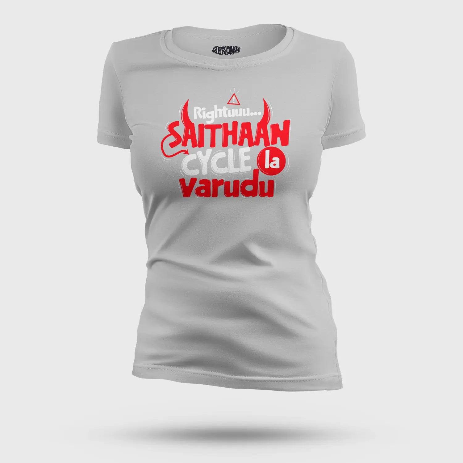 Rightuuu.. Saithaan Cycle La Varudhu Women's T-Shirt in Grey Melange Color