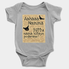 Aahaaa Namma Bittu Nama Kitaye Podarane Onesie/Romper in Grey Melange Color