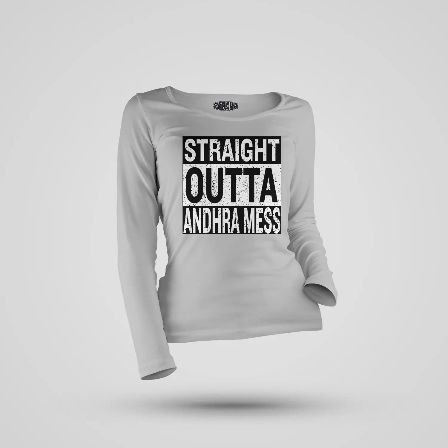 Straight Outta Andhra Mess Women's Long Sleeve T-Shirt in Grey Melange Color