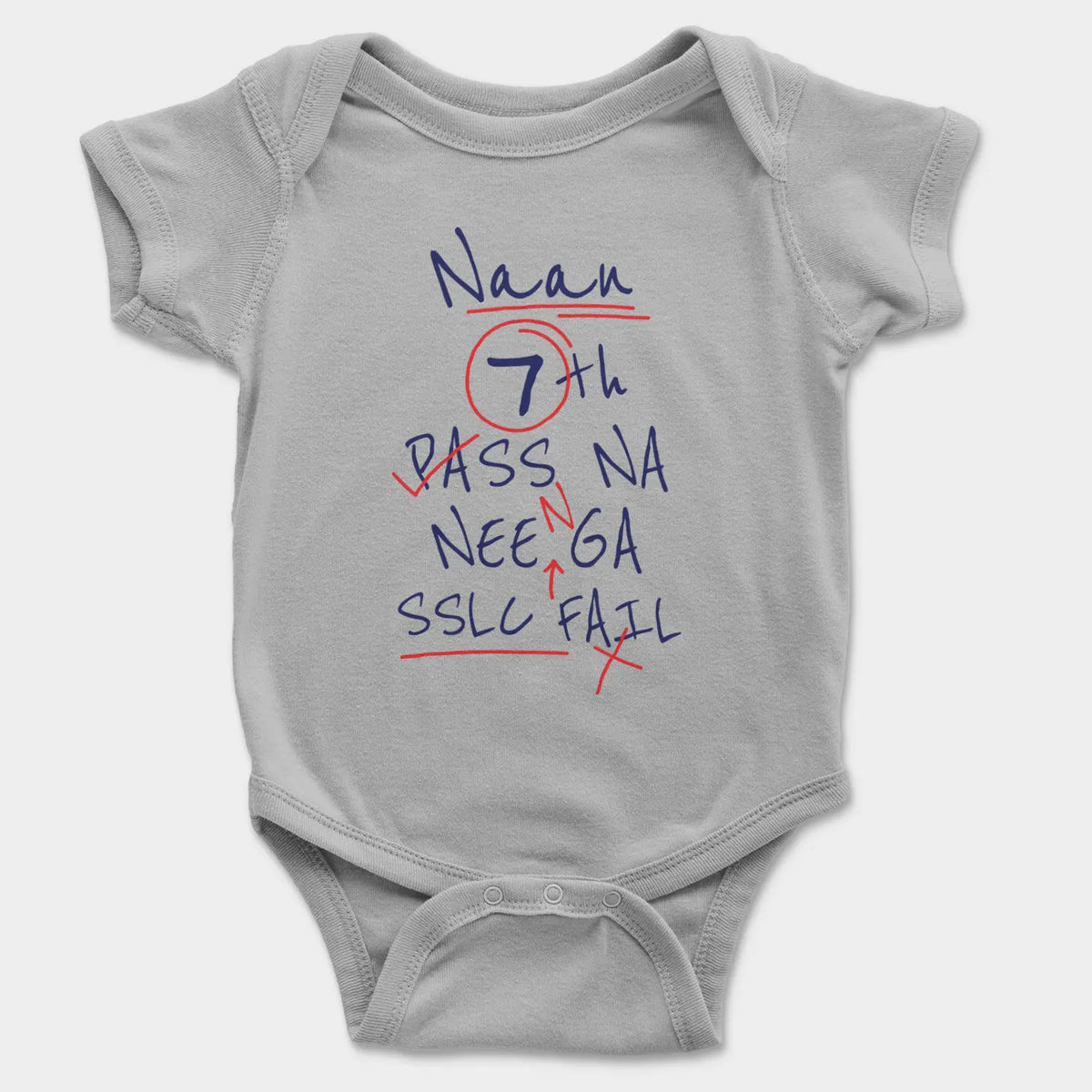 Naan 7Th Pass Na, Neenge Sslc Fail Onesie/Romper in Grey Melange Color
