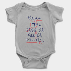 Naan 7Th Pass Na, Neenge Sslc Fail Onesie/Romper in Grey Melange Color