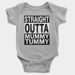 Straight Outta Mummy Tummy Onesie/Romper in Grey Melange Color