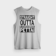 Straight Outta Kannamma Pettai Men/Unisex Tank Top in Grey Melange Color
