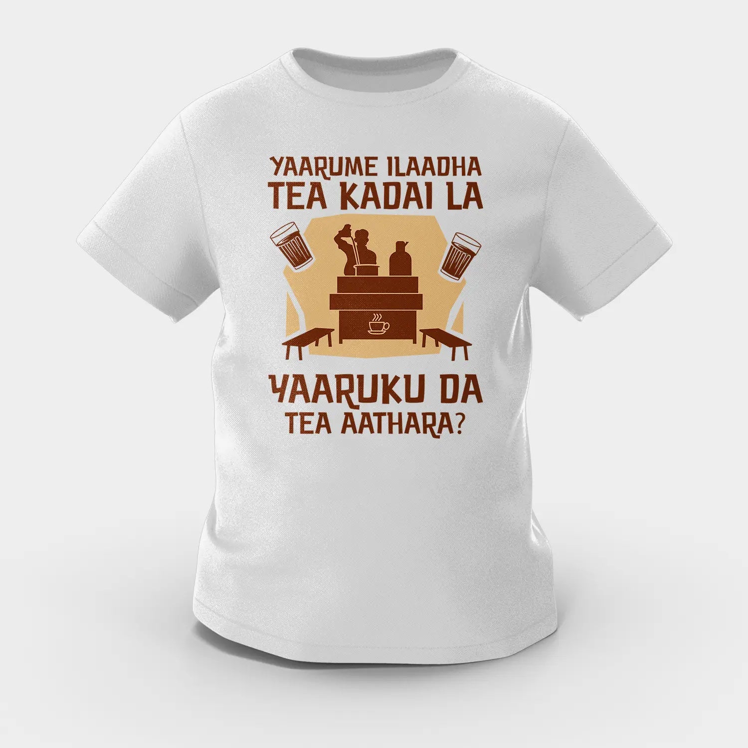 Yaarume Ilaadha Tea Kadai La Yaaruku Da Tea Aathara? Girls Round Neck T-Shirt in Grey Melange Color