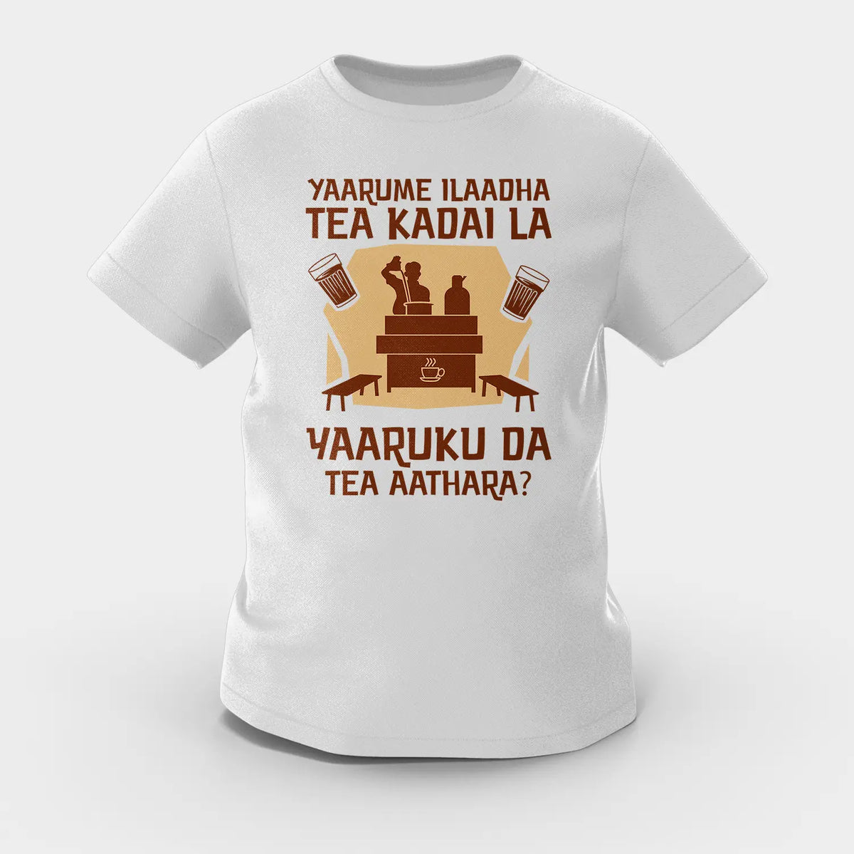 Yaarume Ilaadha Tea Kadai La Yaaruku Da Tea Aathara? Girls Round Neck T-Shirt in Grey Melange Color