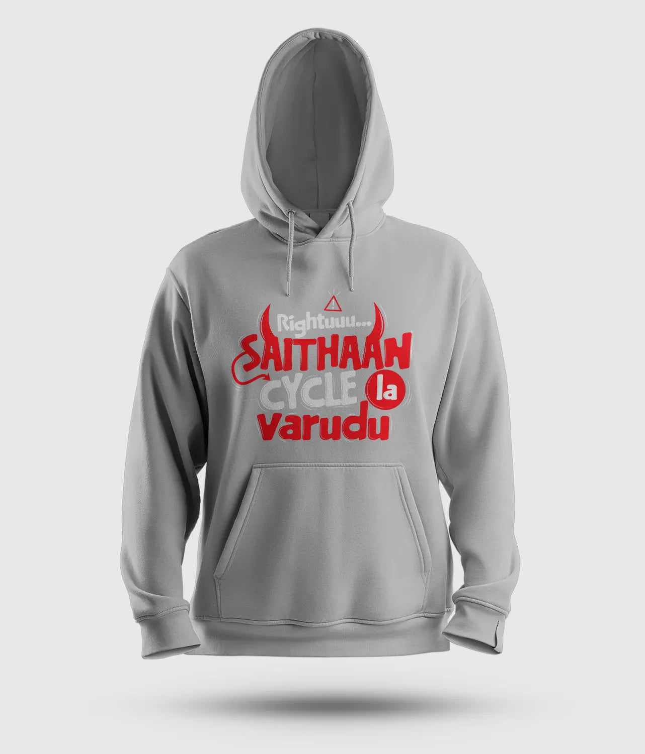 Rightuuu.. Saithaan Cycle La Varudhu Men/Unisex Hoodie in Grey Melange Color