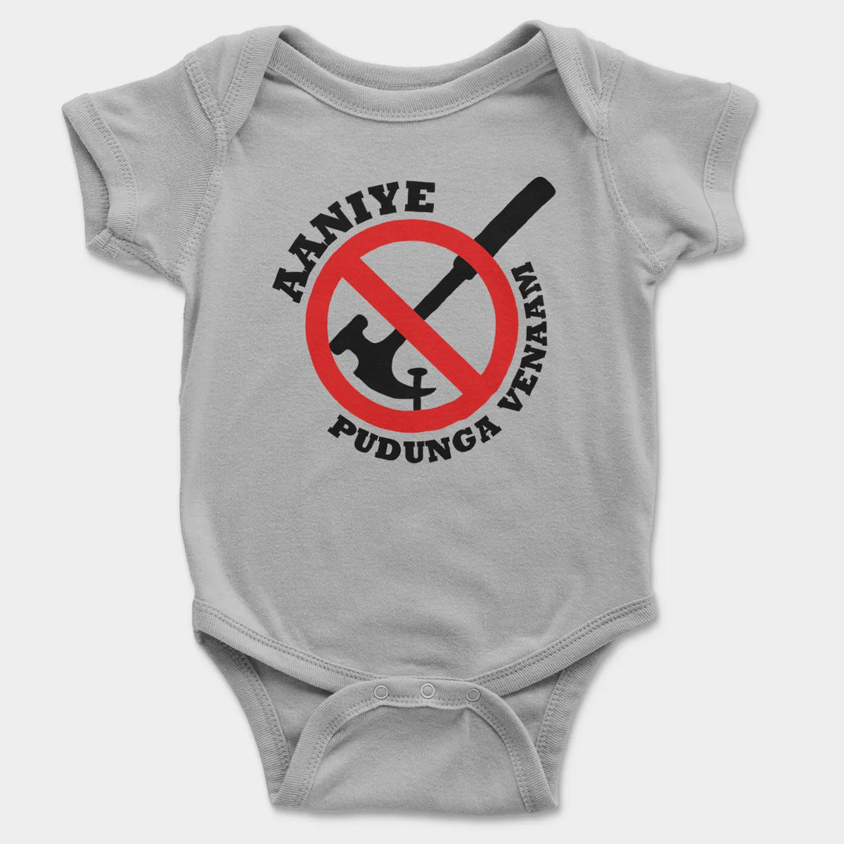 Aaniye Pudunga Venaam Onesie/Romper in Grey Melange Color