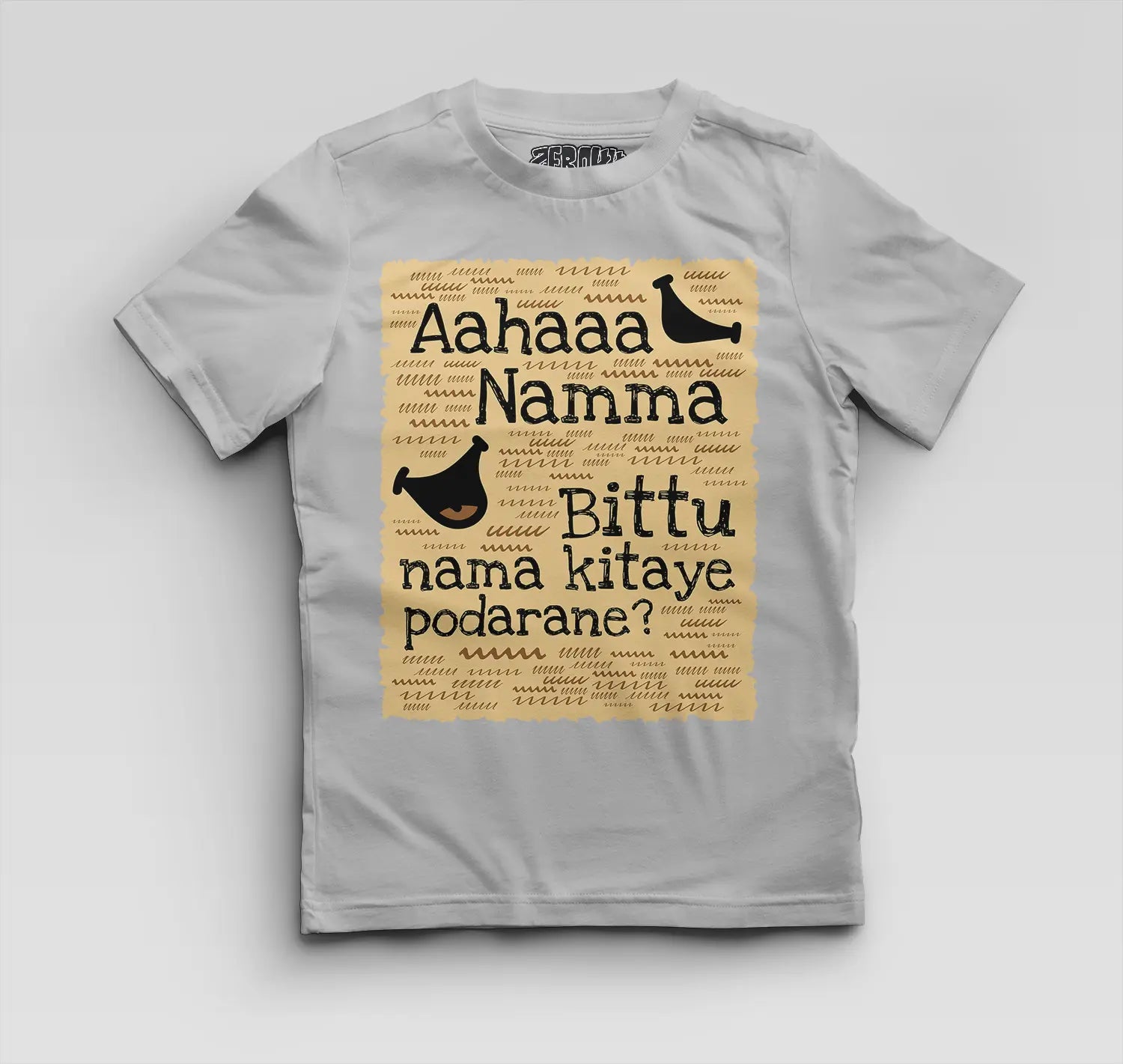 Aahaaa Namma Bittu Nama Kitaye Podarane Boys Round Neck T-Shirt in Grey Melange Color
