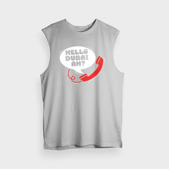 Hello Dubai Ah? Men/Unisex Tank Top in Grey Melange Color
