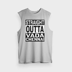 Straight Outta Vada Chennai Men/Unisex Tank Top in Grey Melange Color