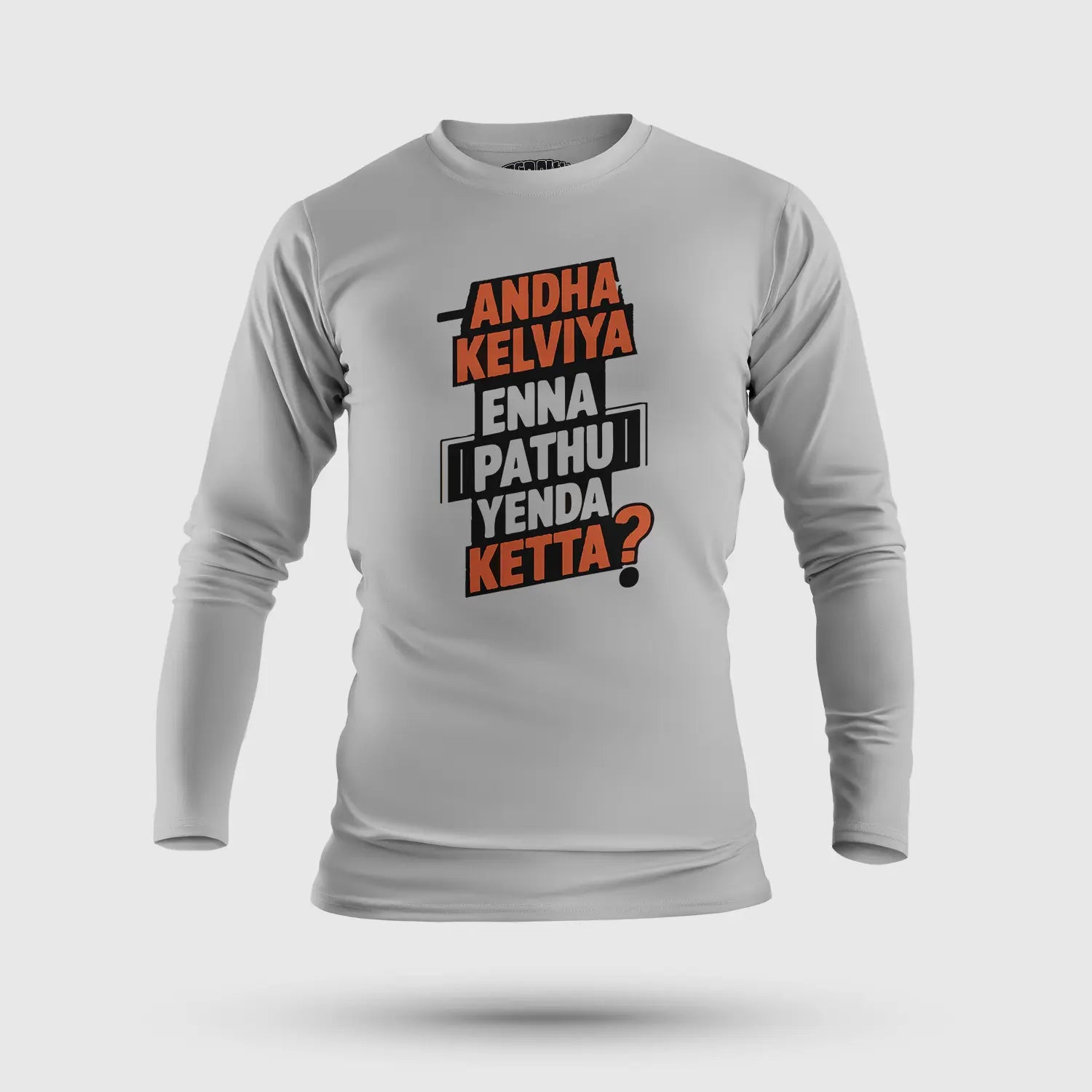 Andha Kelviya Enna Pathu Yenda Ketta Men/Unisex Long Sleeve T-Shirt in Grey Melange Color