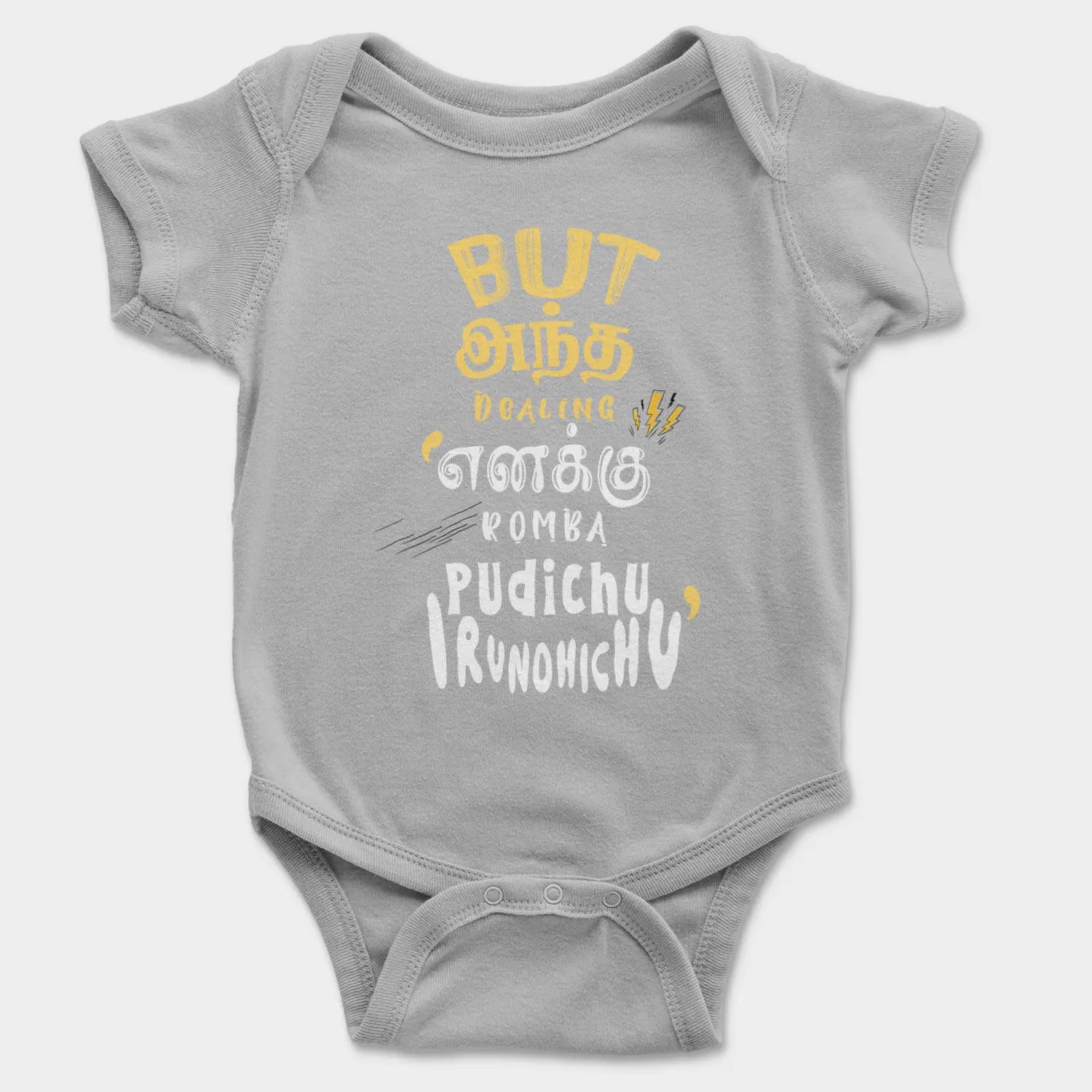 But Antha Dealing Enaku Romba Pudichu Irundhichu Onesie/Romper in Grey Melange Color
