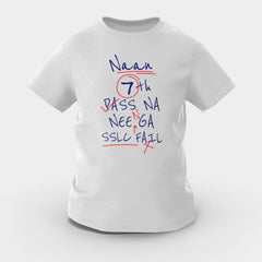 Naan 7Th Pass Na, Neenge Sslc Fail Girls Round Neck T-Shirt in Grey Melange Color
