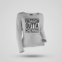 Straight Outta Chennai Women's Long Sleeve T-Shirt in Grey Melange Color