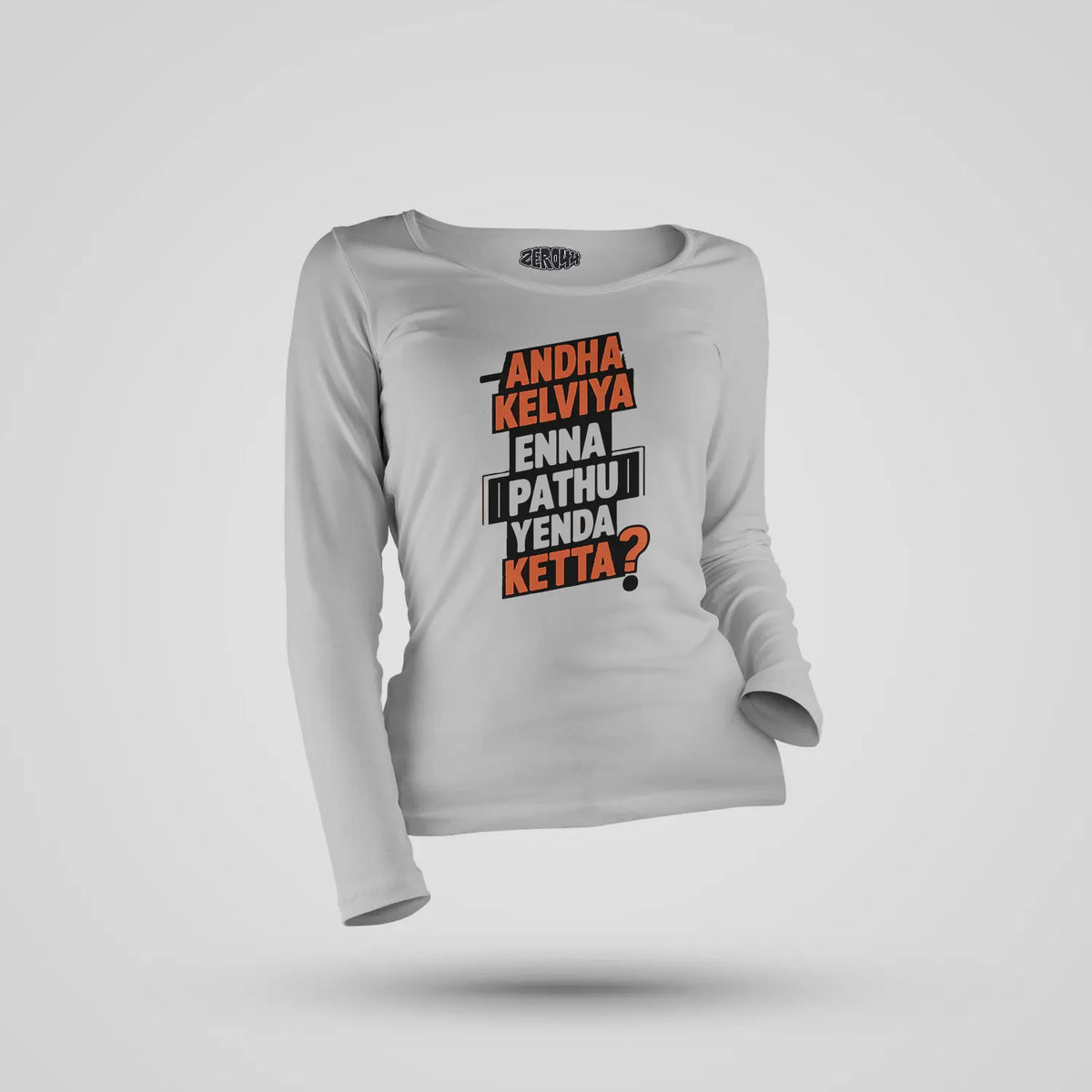 Andha Kelviya Enna Pathu Yenda Ketta Women's Long Sleeve T-Shirt in Grey Melange Color