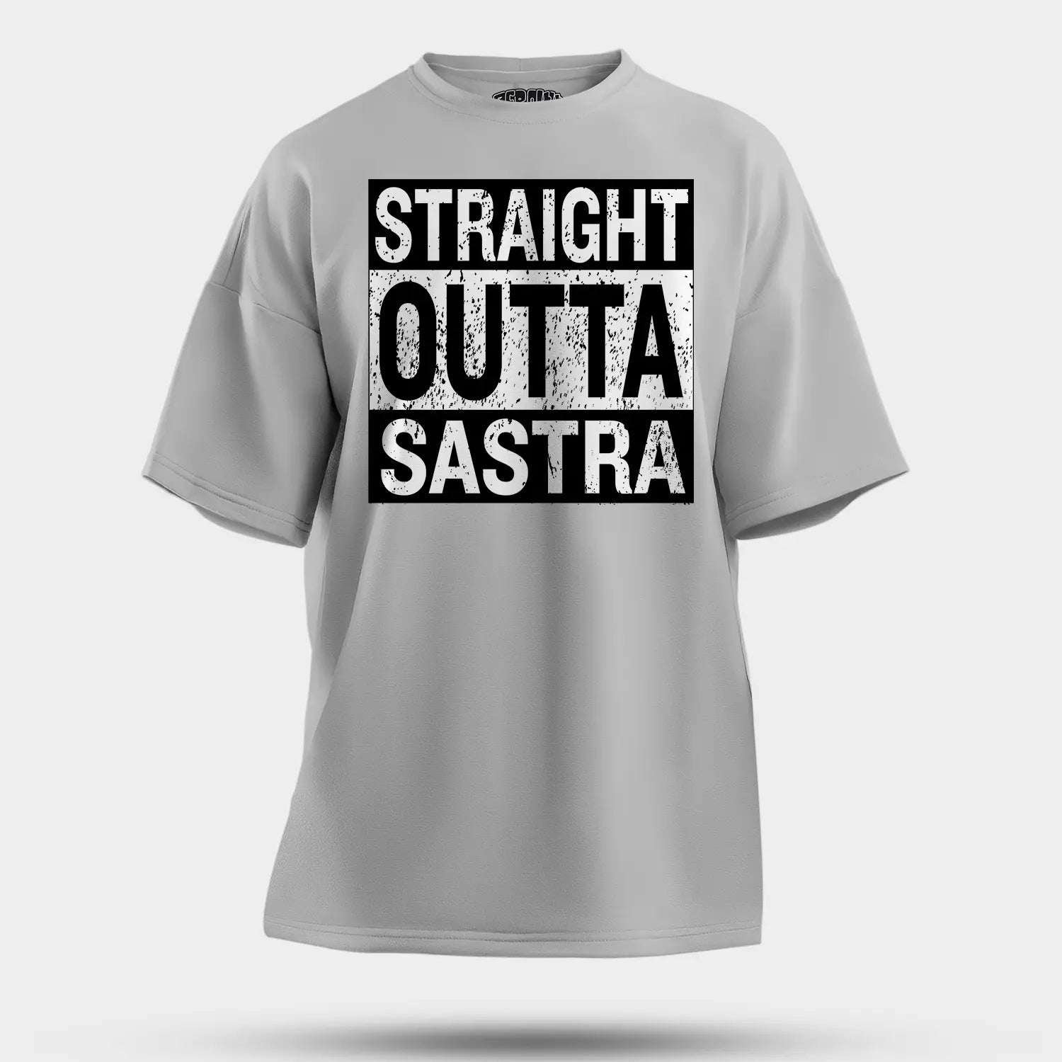 Straight Outta Sastra Men/Unisex Oversized T-Shirt in Grey Melange Color