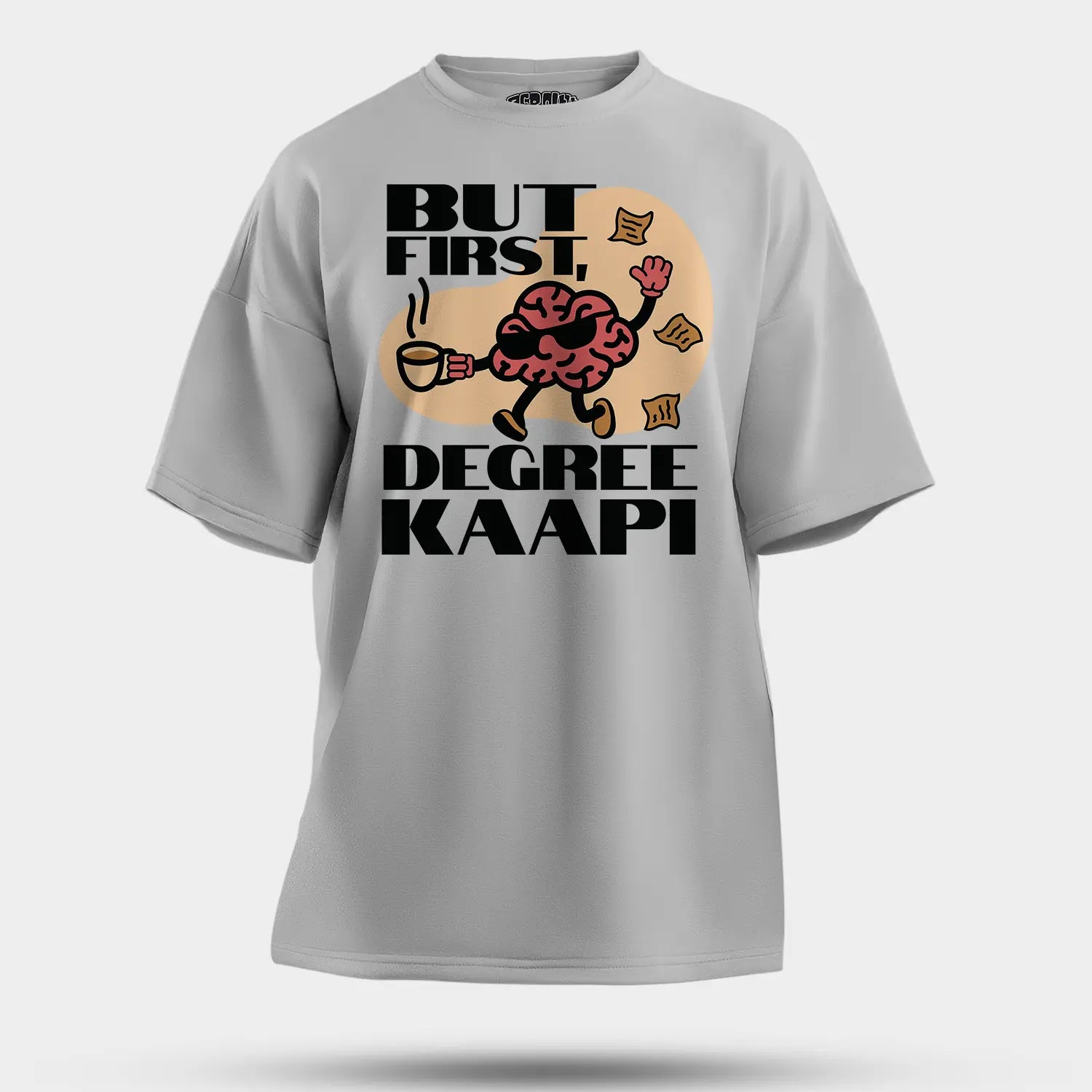 But First Degree Kaapi Men/Unisex Oversized T-Shirt in Grey Melange Color