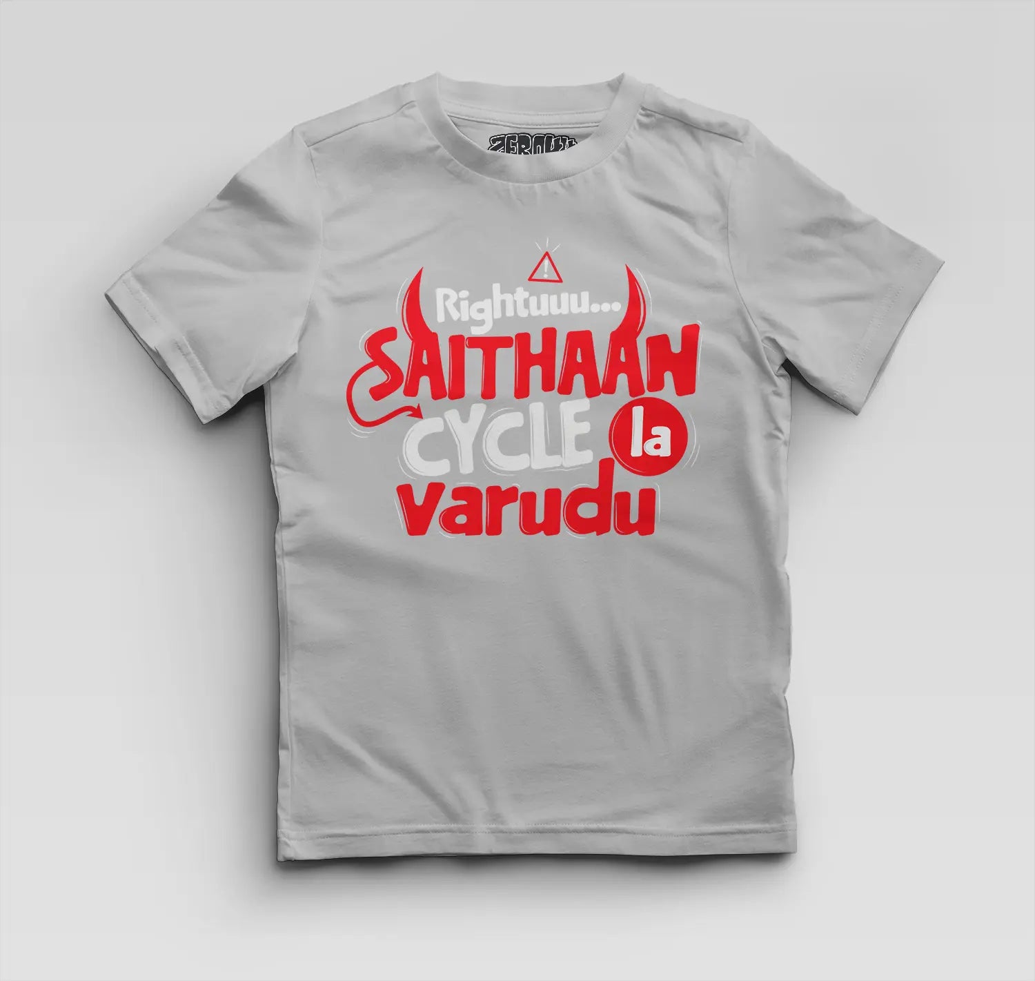 Rightuuu.. Saithaan Cycle La Varudhu Boys Round Neck T-Shirt in Grey Melange Color