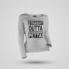 Straight Outta Kannamma Pettai Women's Long Sleeve T-Shirt in Grey Melange Color