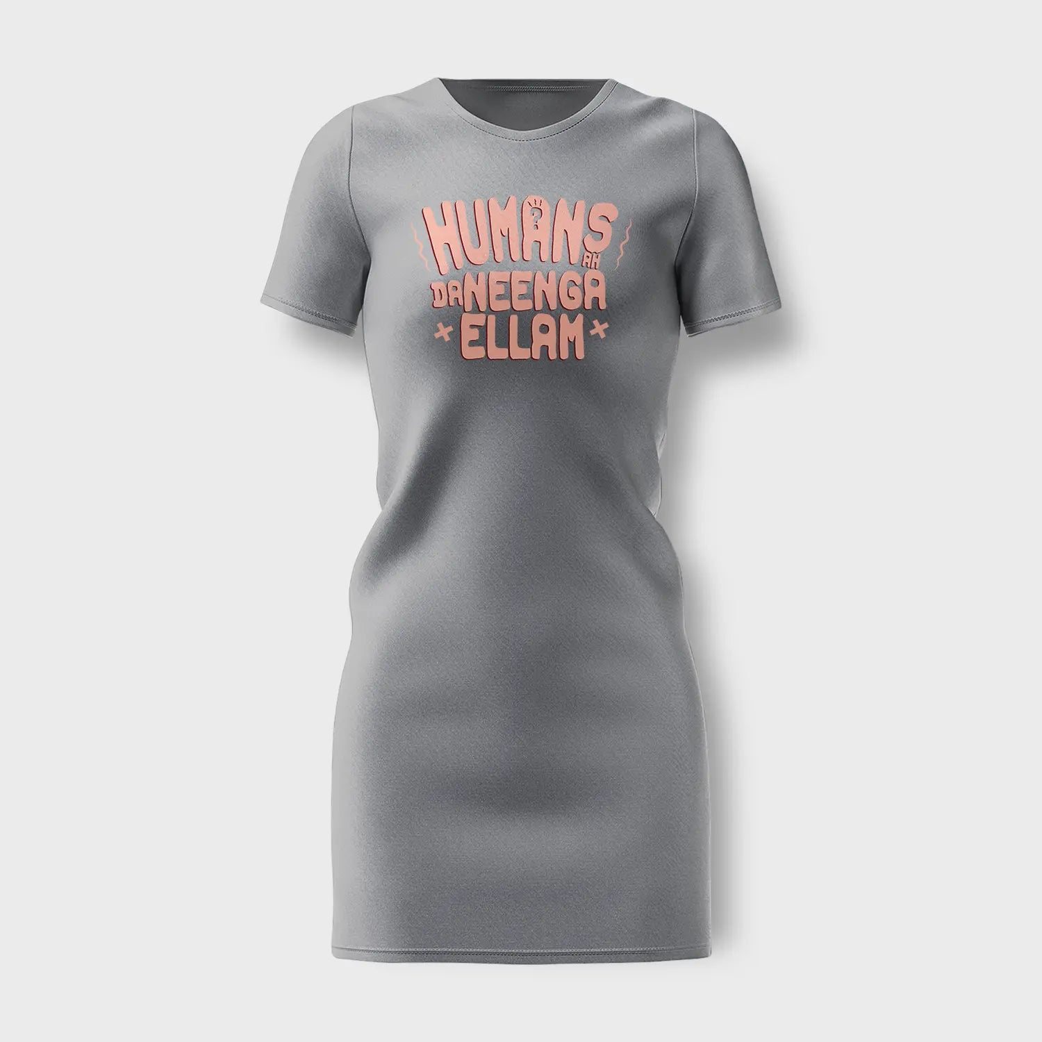 Humans Ah Da Neenga Ellam? Women's T-Shirt Dress in Grey Melange Color