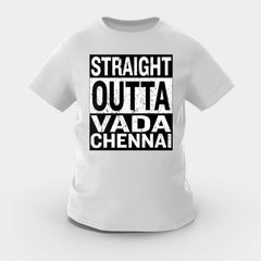 Straight Outta Vada Chennai Girls Round Neck T-Shirt in Grey Melange Color