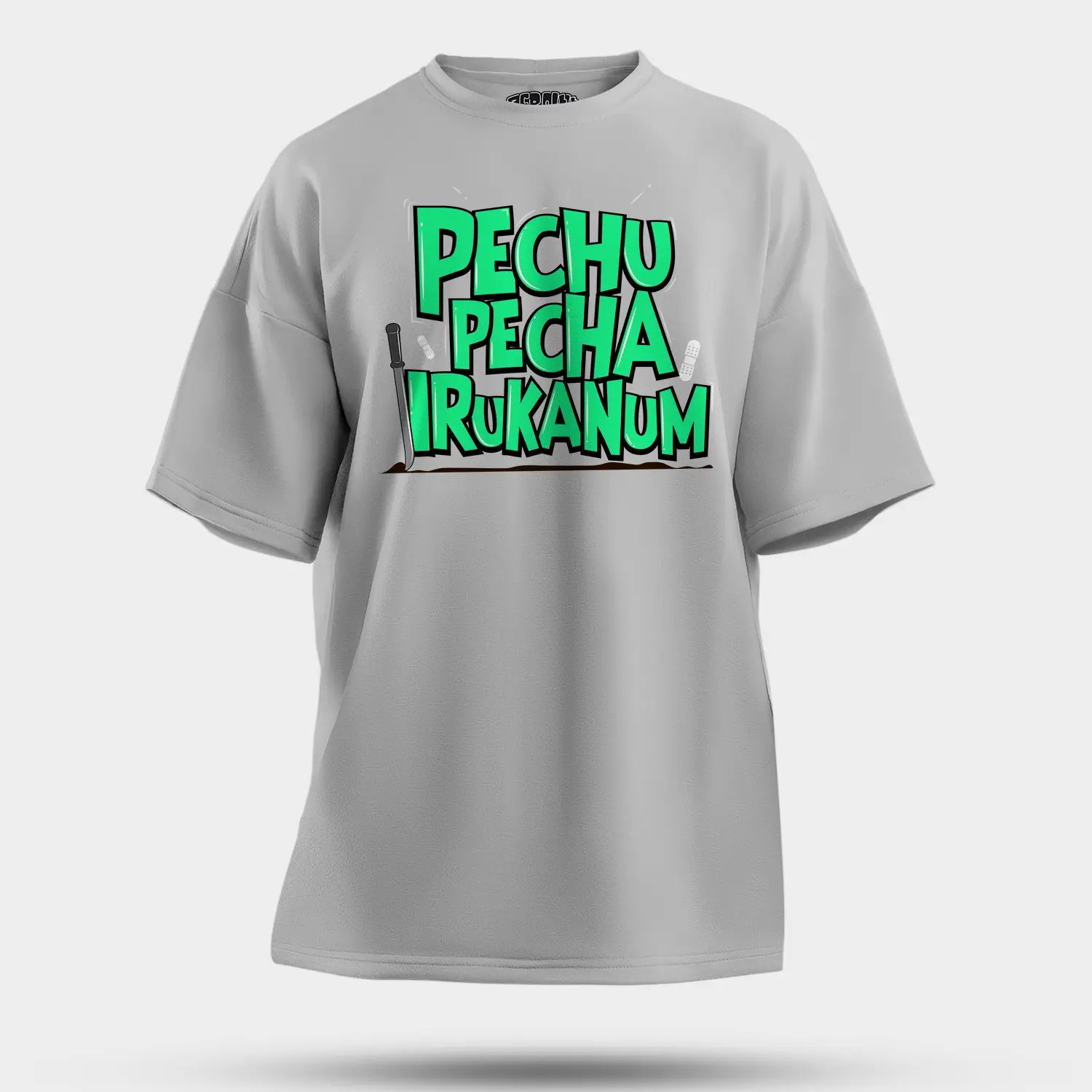 Pechu Pecha Irrukanum Men/Unisex Oversized T-Shirt in Grey Melange Color