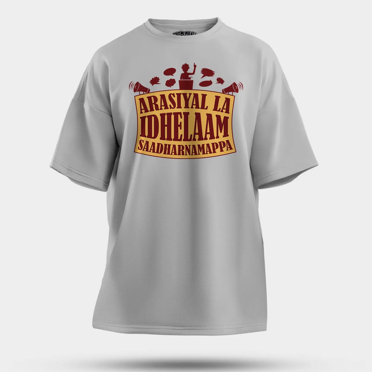 Arasiyal La Idhellam Saadharnamappa Men/Unisex Oversized T-Shirt in Grey Melange Color