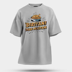 Biriyani Dhan Mukiyam Men/Unisex Oversized T-Shirt in Grey Melange Color