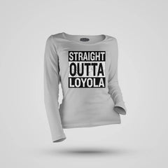Straight Outta Loyola Women's Long Sleeve T-Shirt in Grey Melange Color