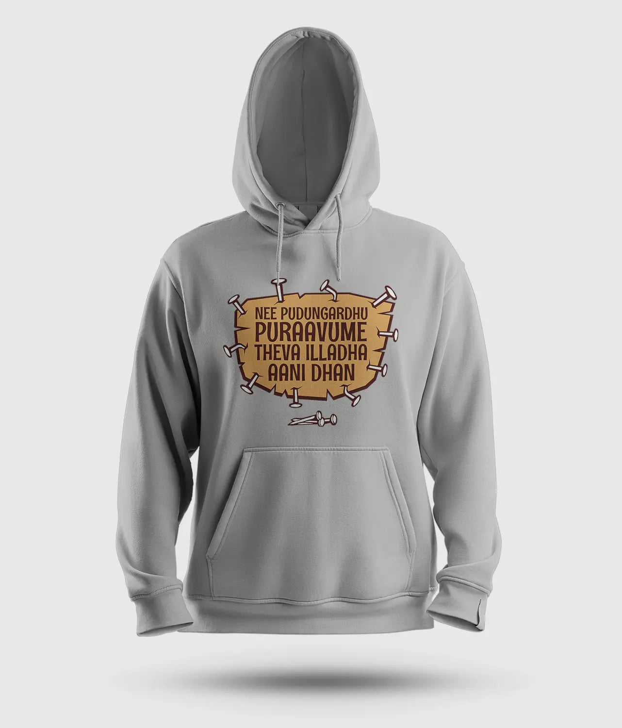 Nee Pudungurathu Puraavume Theva Illadha Aani Dhan Men/Unisex Hoodie in Grey Melange Color