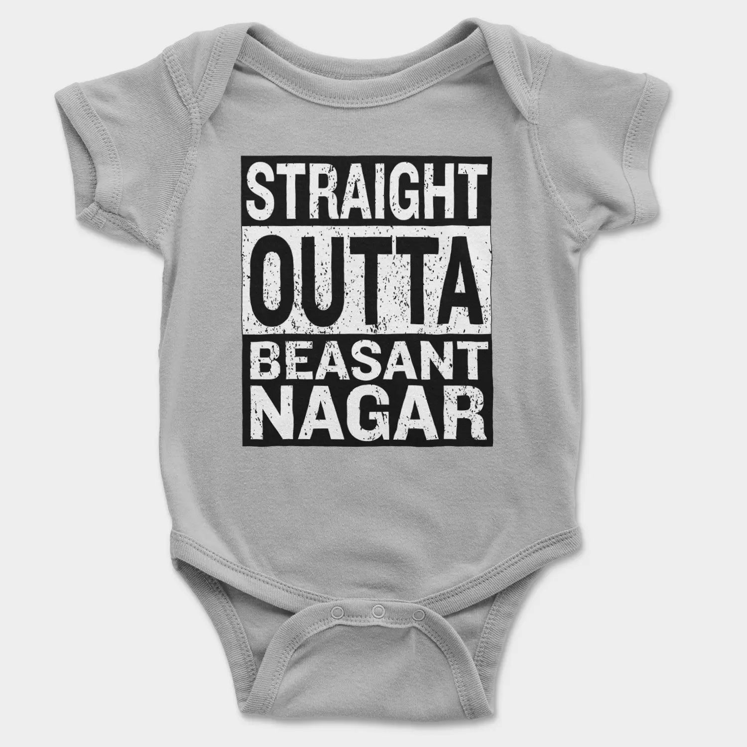 Straight Outta Beasant Nagar Onesie/Romper in Grey Melange Color