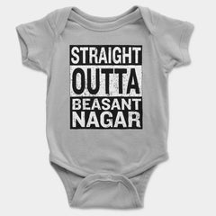Straight Outta Beasant Nagar Onesie/Romper in Grey Melange Color