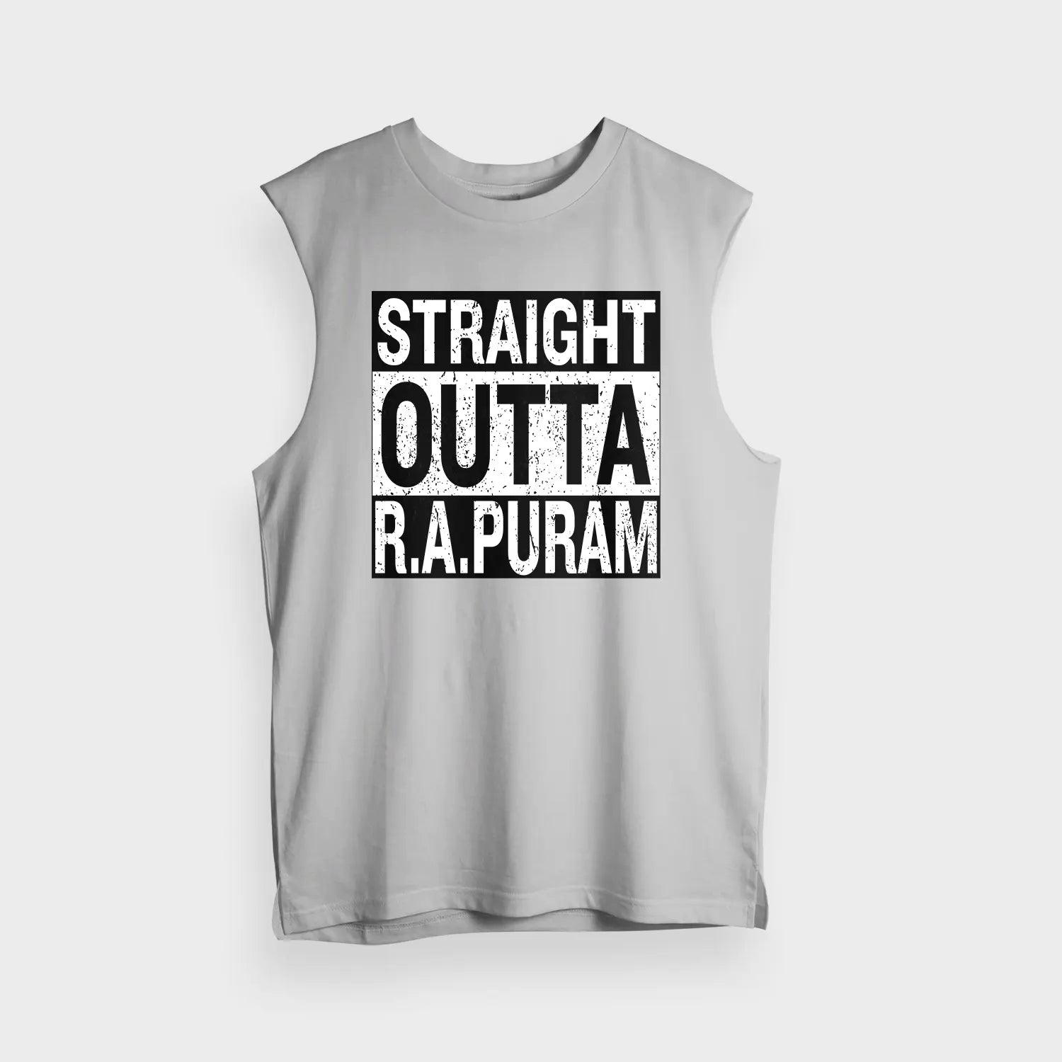Straight Outta R.a Puram Men/Unisex Tank Top in Grey Melange Color