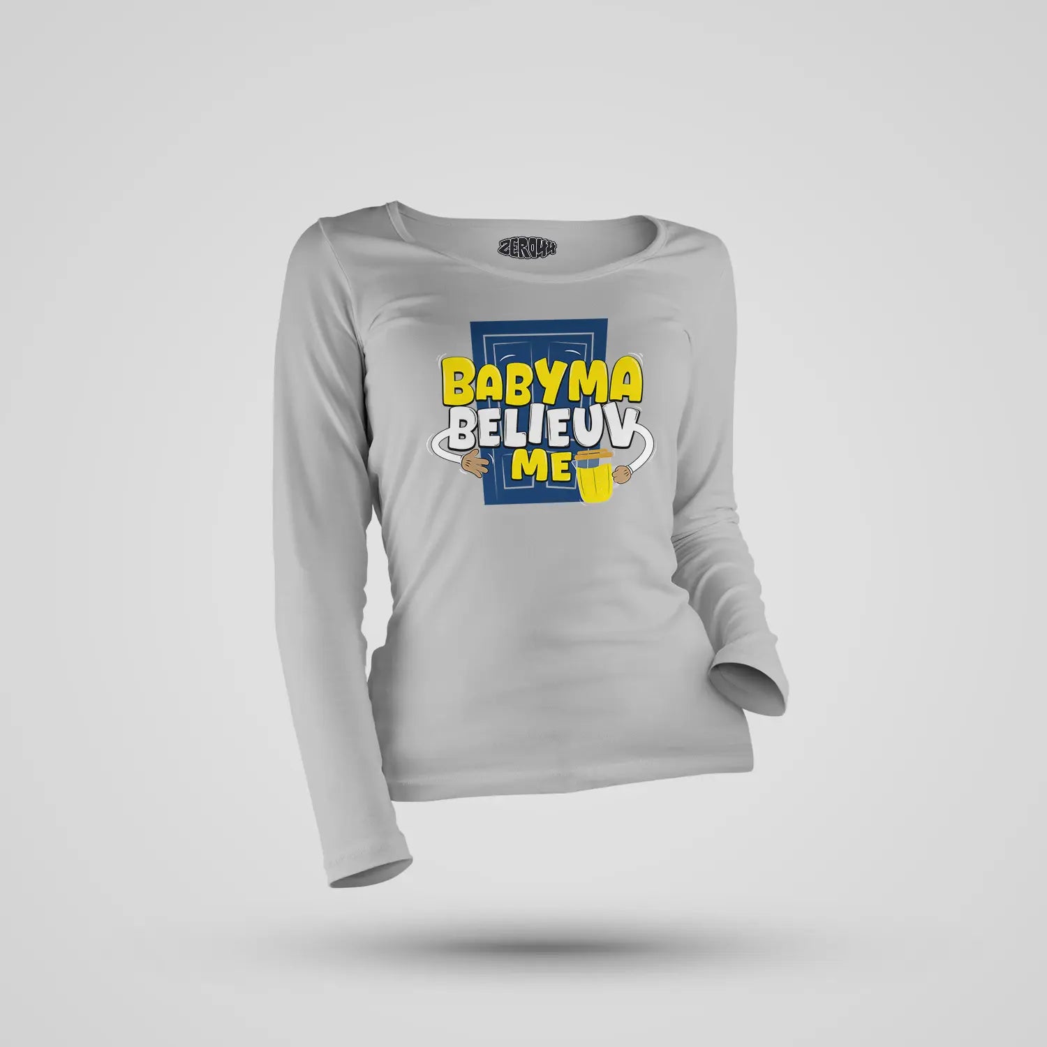 Babyma Belieuv Me Women's Long Sleeve T-Shirt in Grey Melange Color