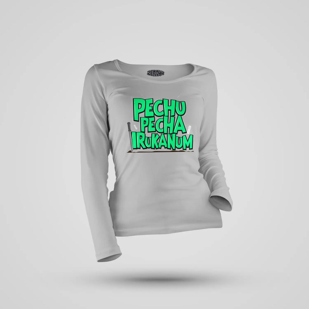 Pechu Pecha Irrukanum Women's Long Sleeve T-Shirt in Grey Melange Color