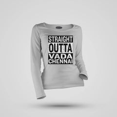 Straight Outta Vada Chennai Women's Long Sleeve T-Shirt in Grey Melange Color