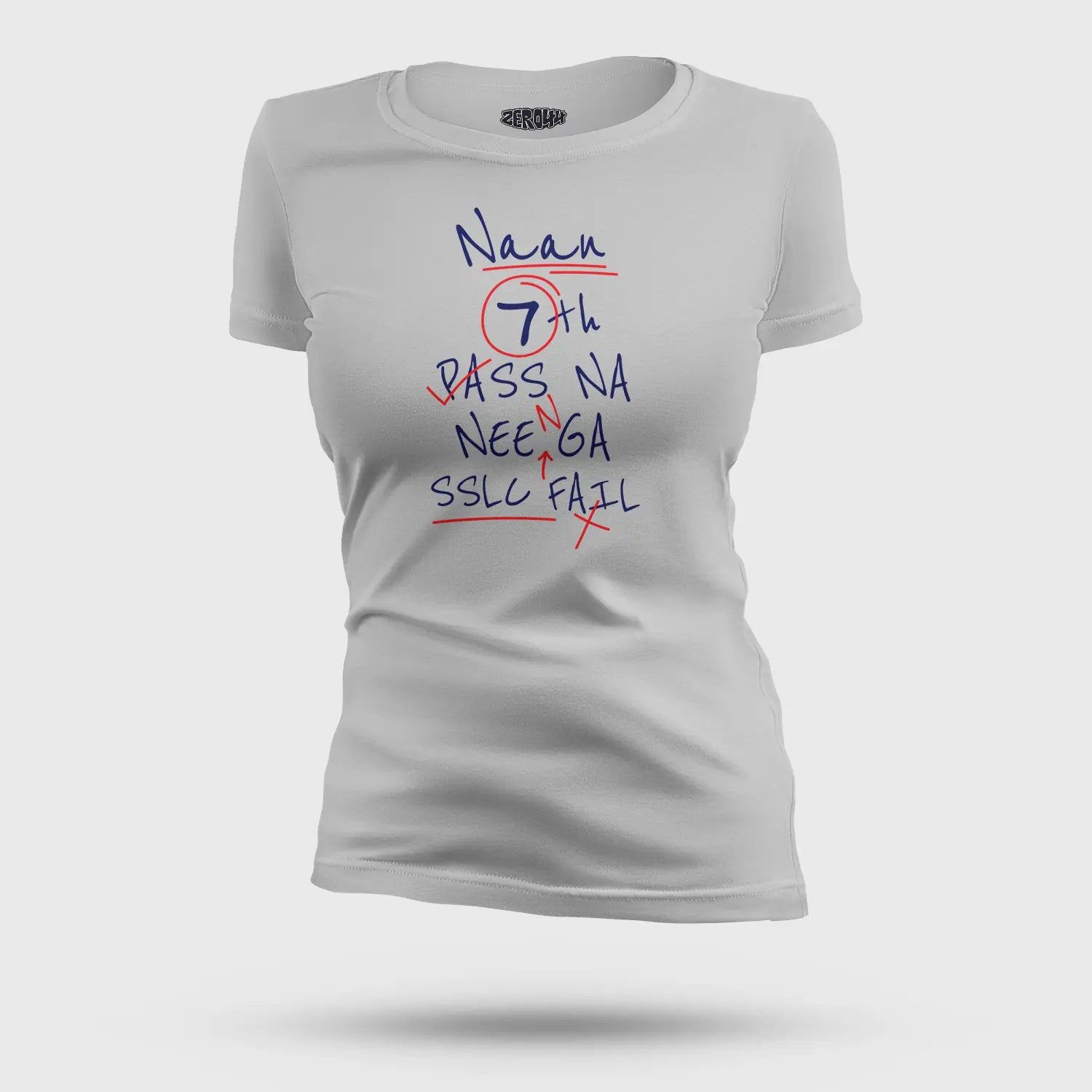 Naan 7Th Pass Na, Neenge Sslc Fail Women's T-Shirt in Grey Melange Color