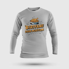 Biriyani Dhan Mukiyam Men/Unisex Long Sleeve T-Shirt in Grey Melange Color